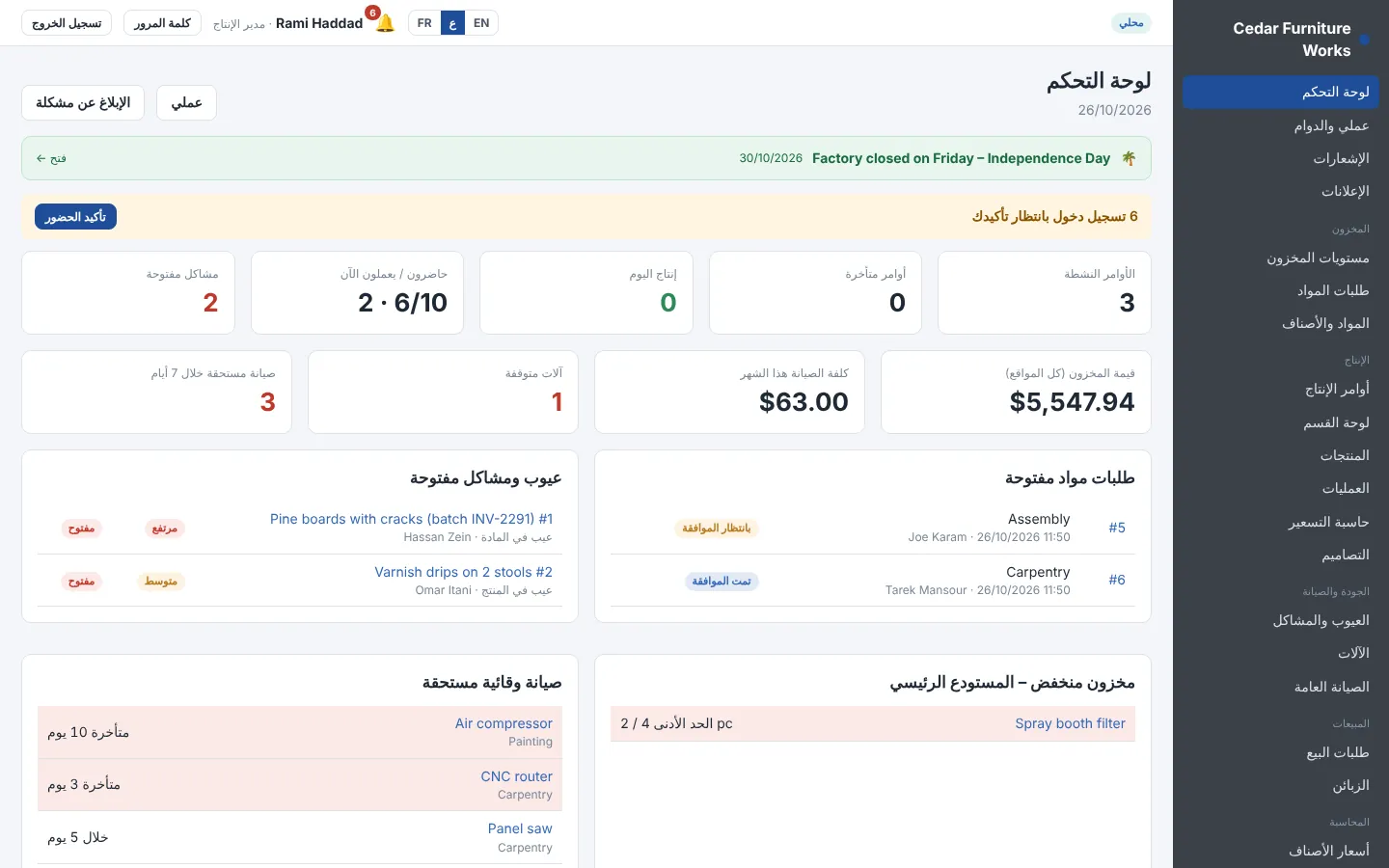 لوحة تحكم Fabricus بالعربية